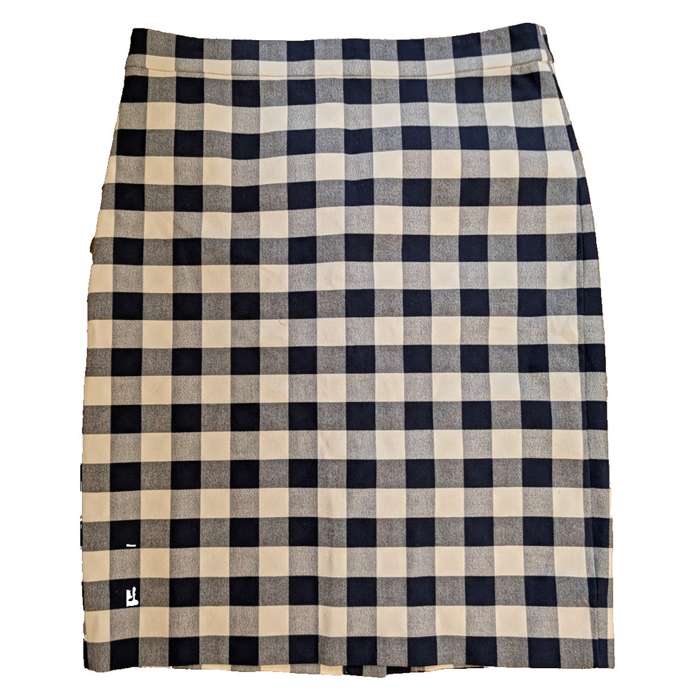 J.Crew No 2 Pencil Skirt Women's 8 Navy Ivory Gingham Check Cotton Stretch NWT